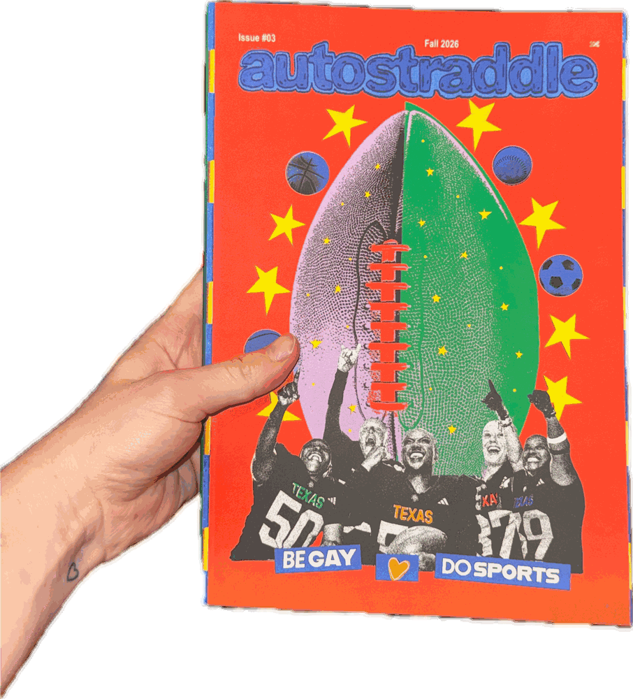 A hand holding Autostraddle Print Issue 03, Be Gay Do Sports